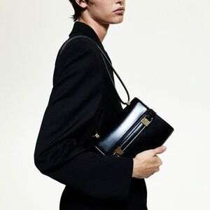 H&M Black and Gold Strap Detail Double Buckle Crossbody Bag